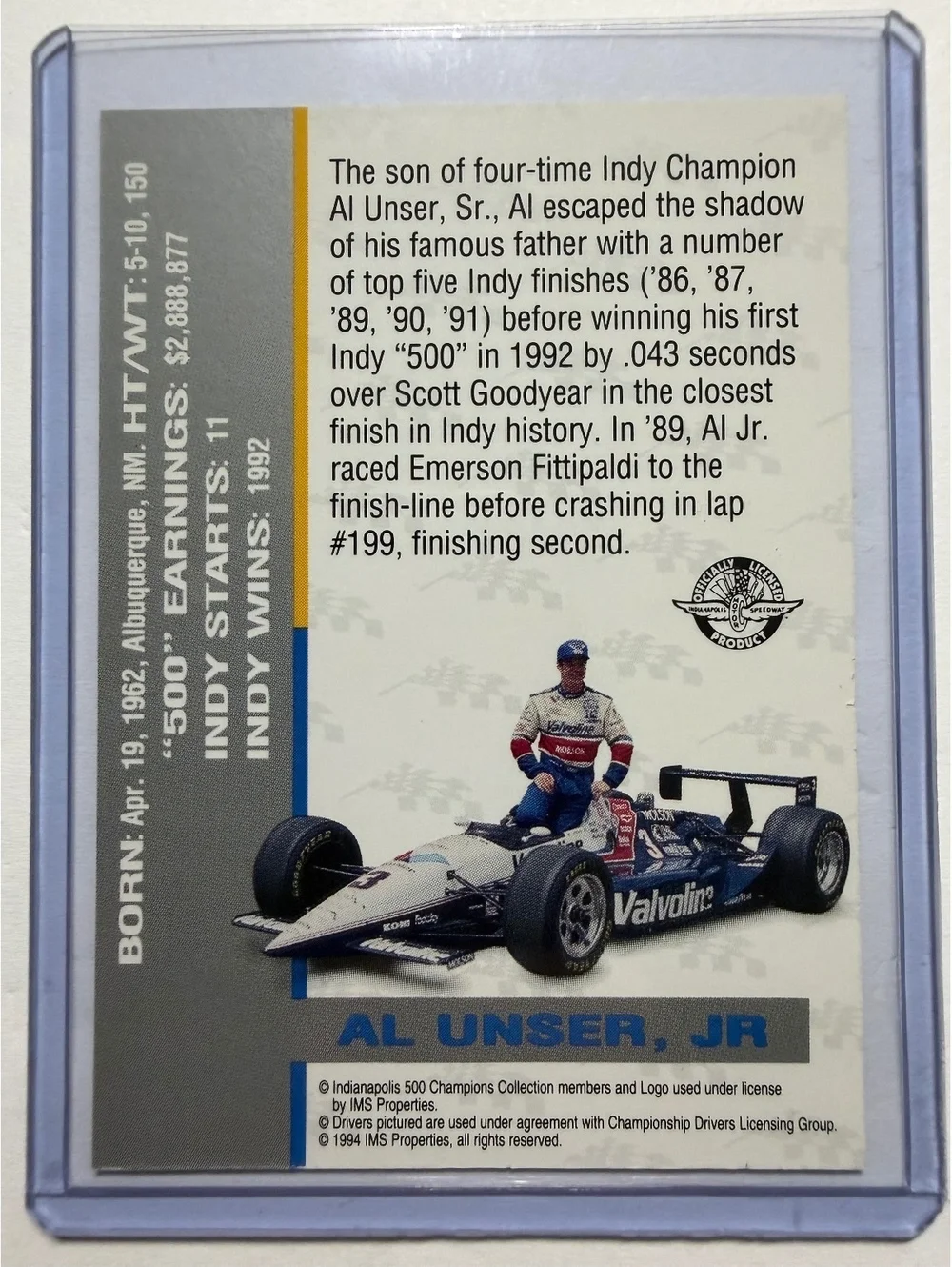 1994 Al Unser Jr. Indianapolis 500 Champion Collection Racing Card